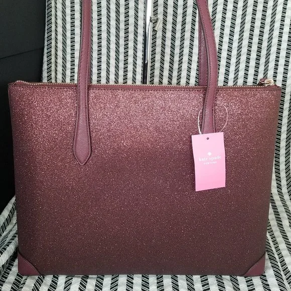 MAKE AN OFFER kate spade glittery glitter shimmy sparkle nova red tote new - Picture 2 of 6